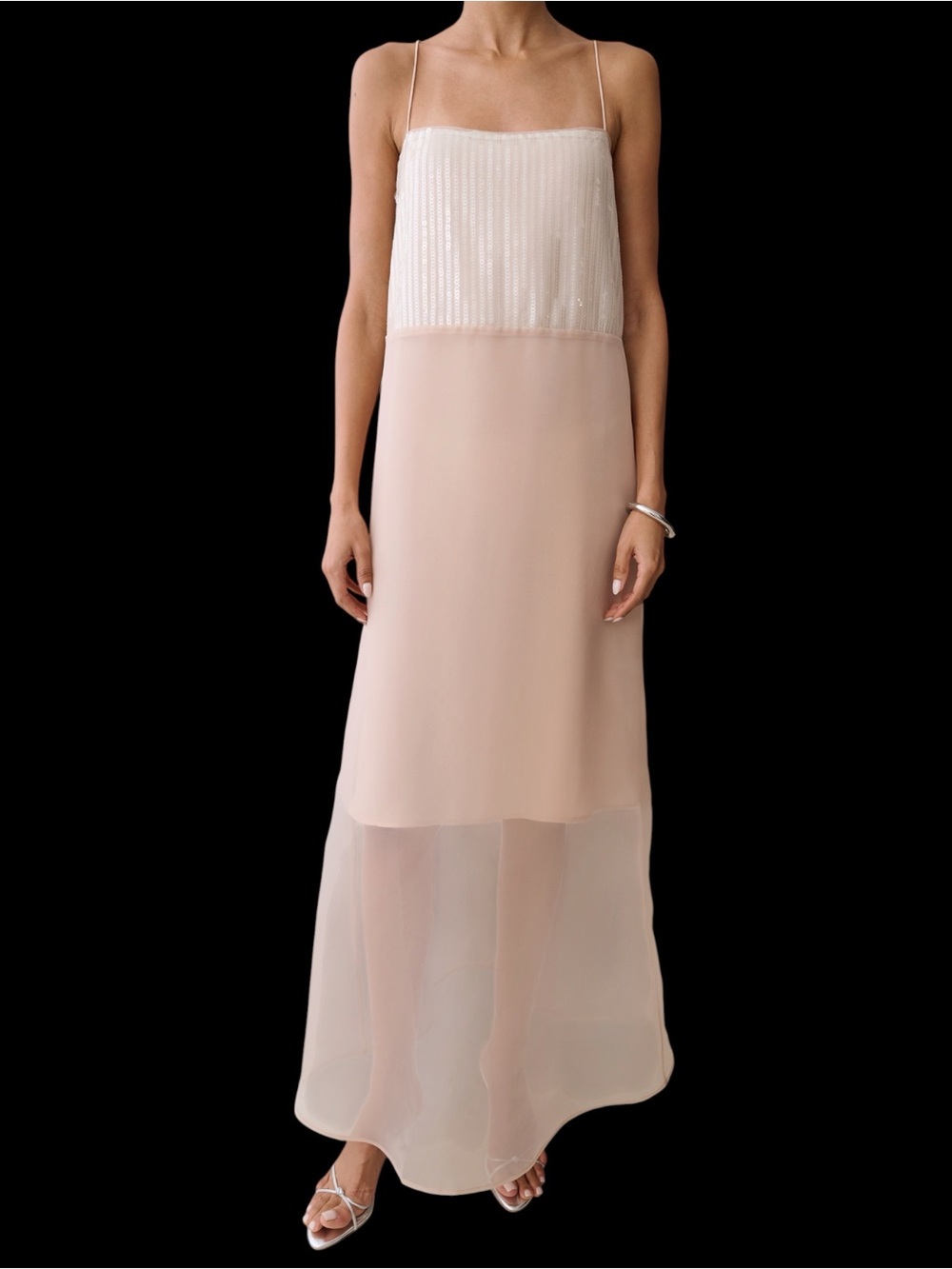 Few Moda o.p.t. Lumen Dress Blush Slip Skirt Sheer Sequins Champagne Nude NWT